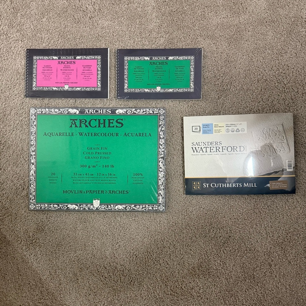 NEW Arches & Saunders Watercolor Paint Paper Bundle โ 100% Cotton, 4 Pads Large